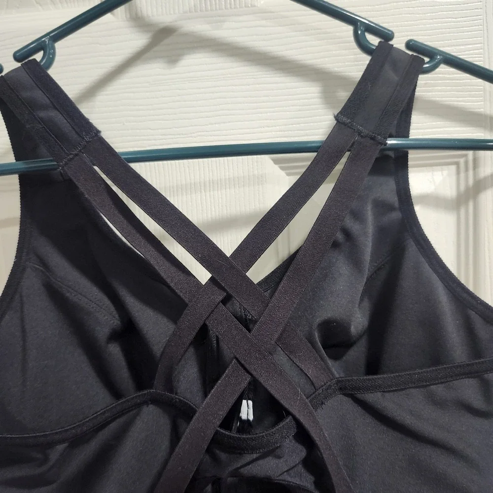 Glamorise Sport Bra 36D Black Front Zip‎ High Support Crisscross Back Activewear